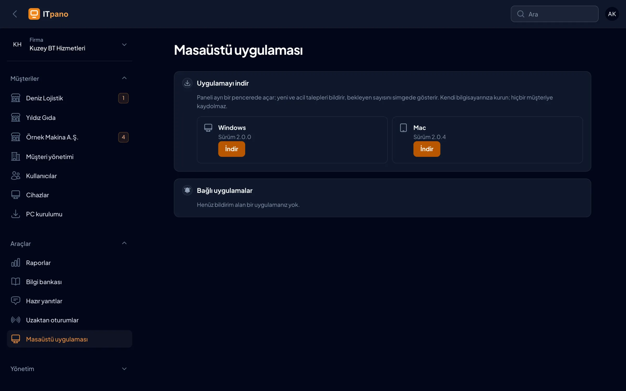 Masaüstü uygulaması: Windows ve Mac indirme, bağlı uygulamalar.